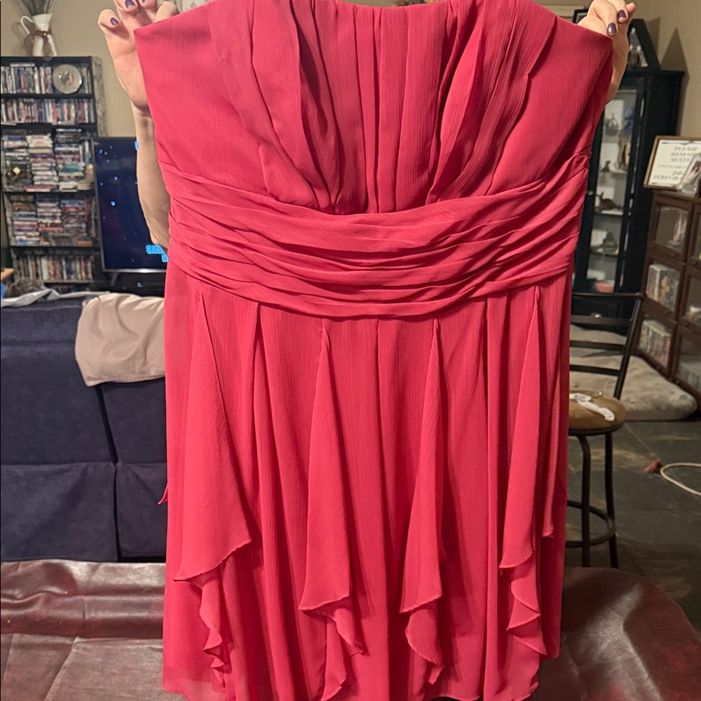 David's Bridal Strapless Raspberry Dress